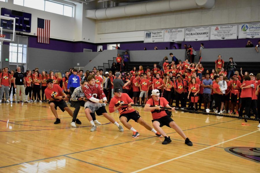 Seniors participate in tug of war, one of the events of the Games.