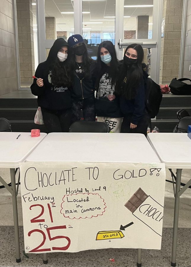 Lead9 students Keira Thav, Ava Ashmann, Alessia Marra and Danielle Gouda advertise their Chocolate to Gold fundraiser.  