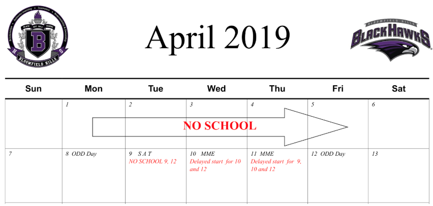 Spring Testing Schedule