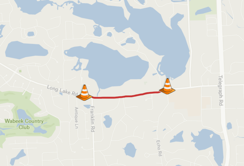 The+road+closure+impacted+Long+Lake+Rd.+between+Franklin+and+Echo+Roads